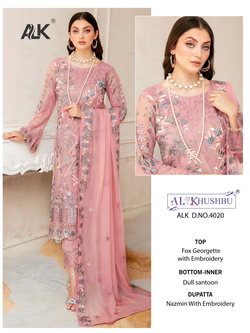 al khushbu alk D NO 4020 georgette Catchy look salwar suit singale