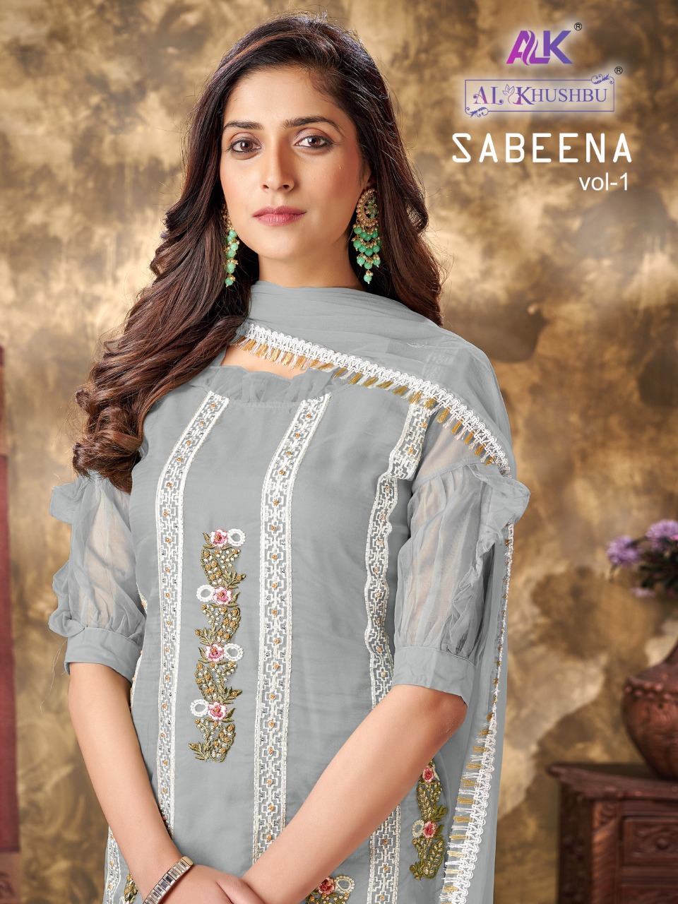 al khushbu sabeena vol 1 d no 4028 a b c oragnza graceful look salwar suit catalog