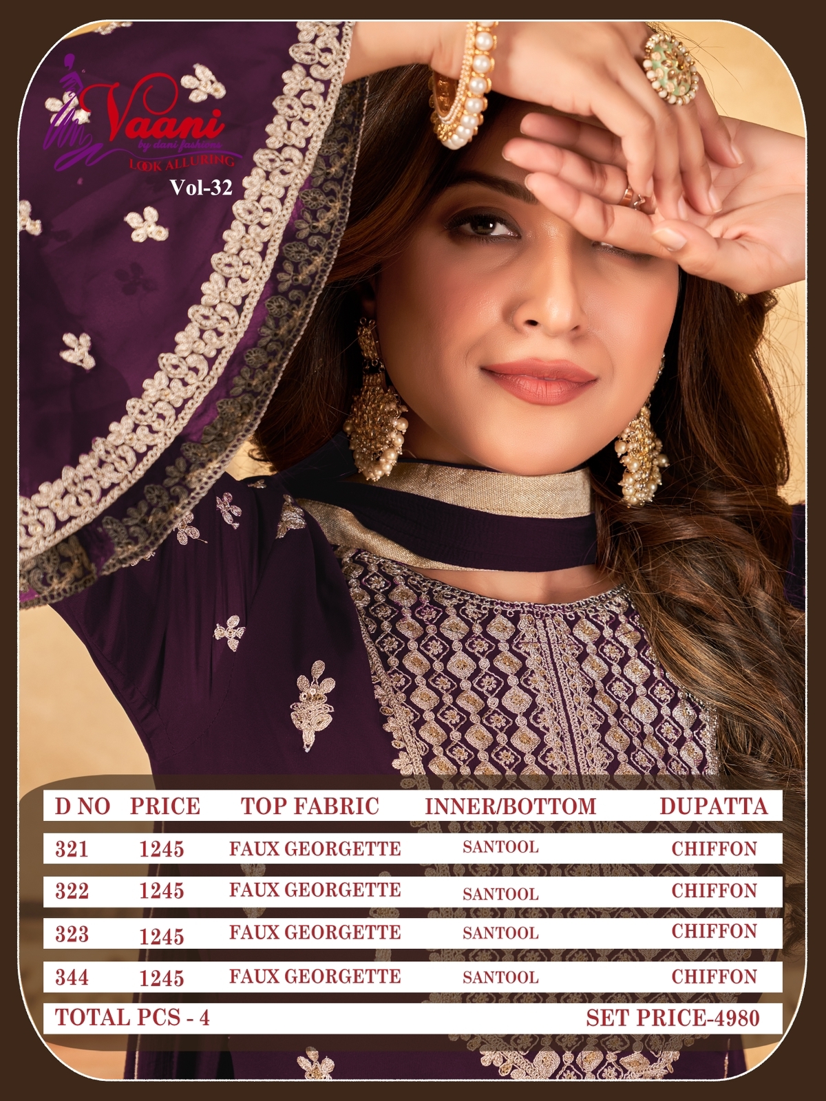 dani vaani vol 32 Faux Georgette gorgeous look salwar suit catalog