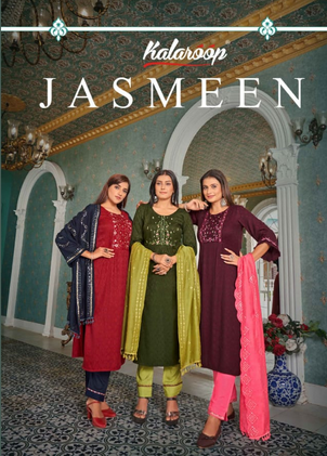 kalaroop by kajree jasmeen rayon elegant top bottom with dupatta catalog