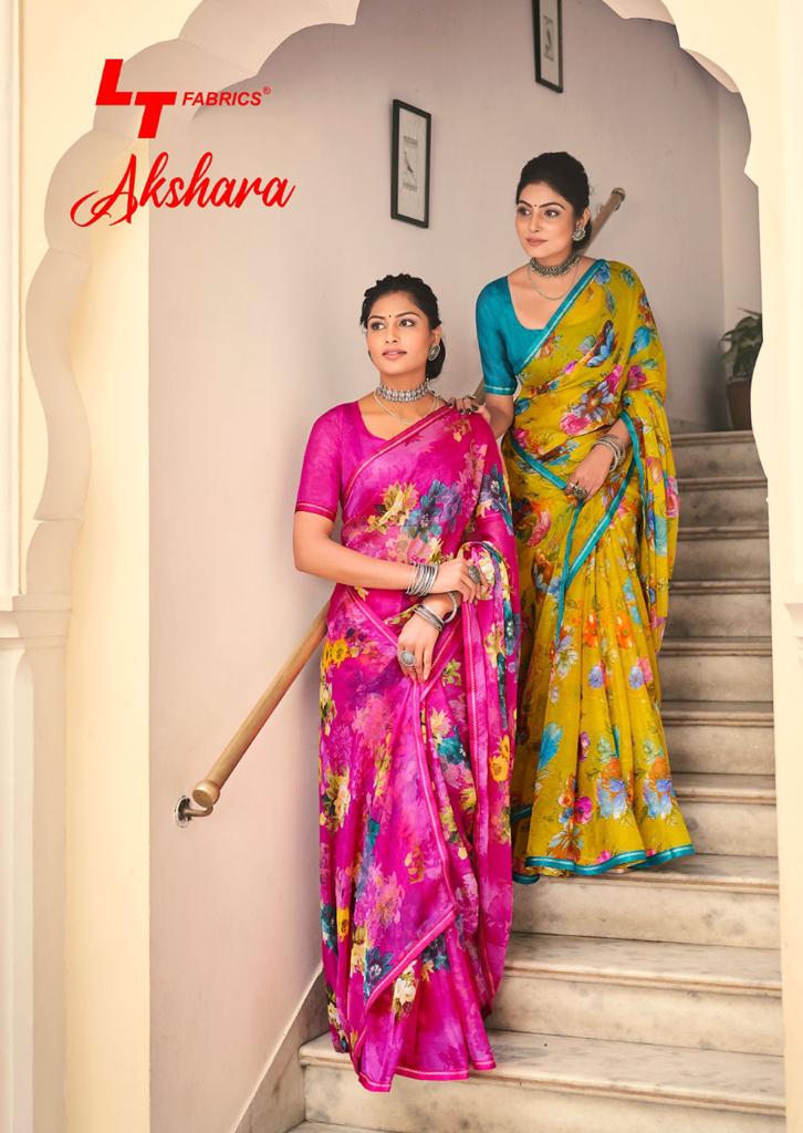 lt fashion akshara chiffon exclusive print saree catalog