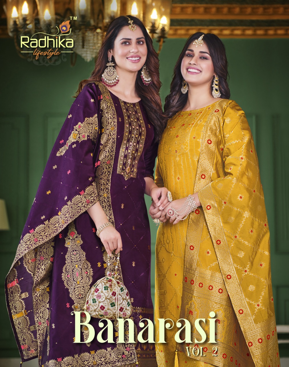 radhika   lifestyle banarasi vol 2 dola silk attractive look top bottom with dupatta catalog