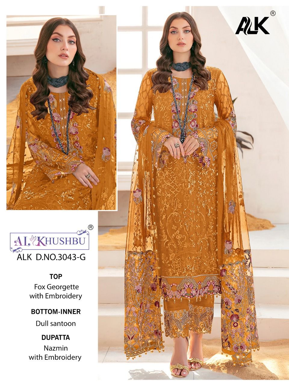 al khushbu alk D NO 3043 e f g h georgette elegant salwar suit catalog