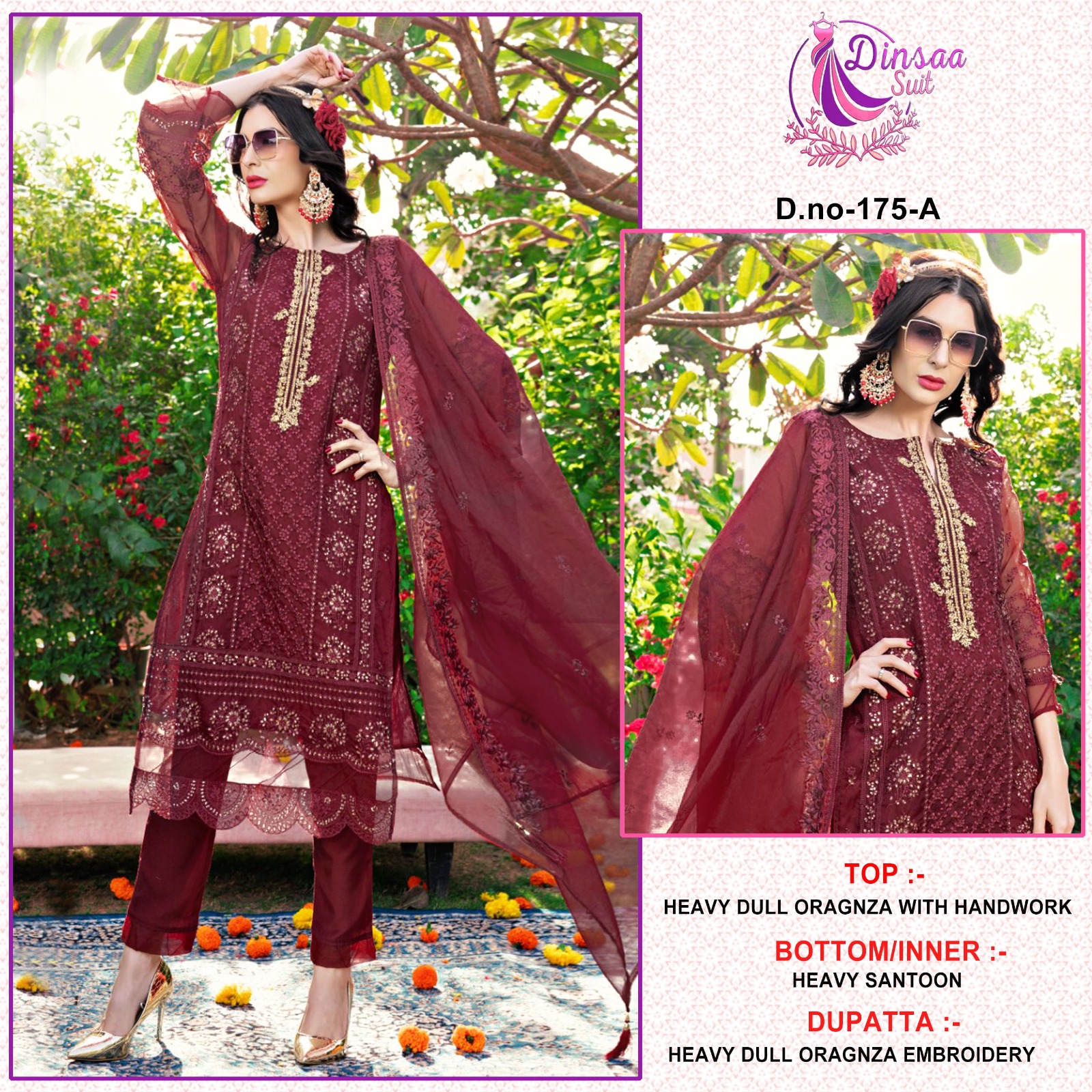 dinsaa suit Dinsaa 175 A  Salwar Kameez Organza Singles