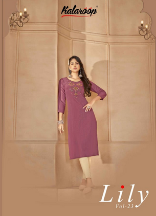 kalaroop by kajree lily vol 23 rayon elegant kurti catalog