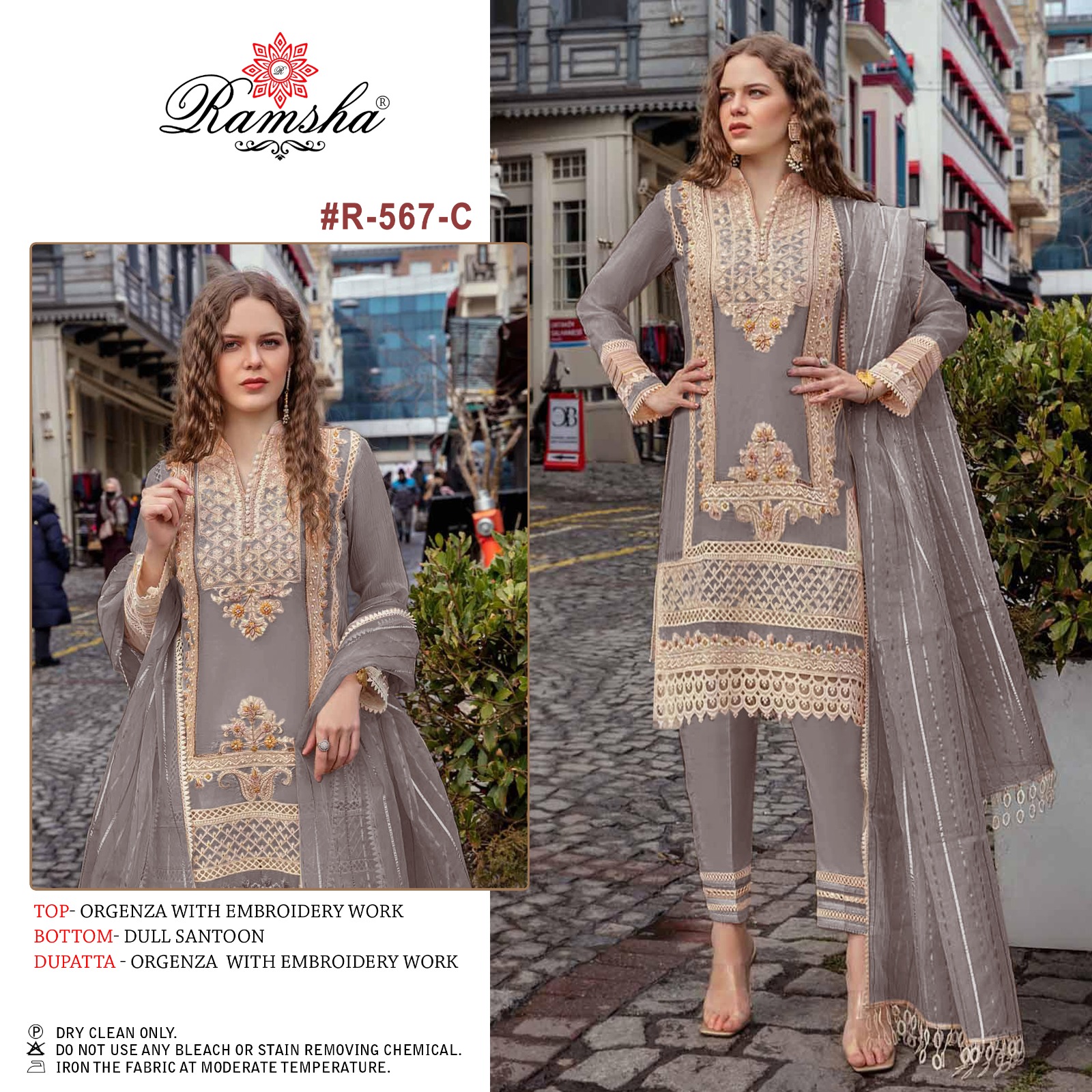 Ramsha Ramsha R-567 C Salwar Kameez Organza Singles