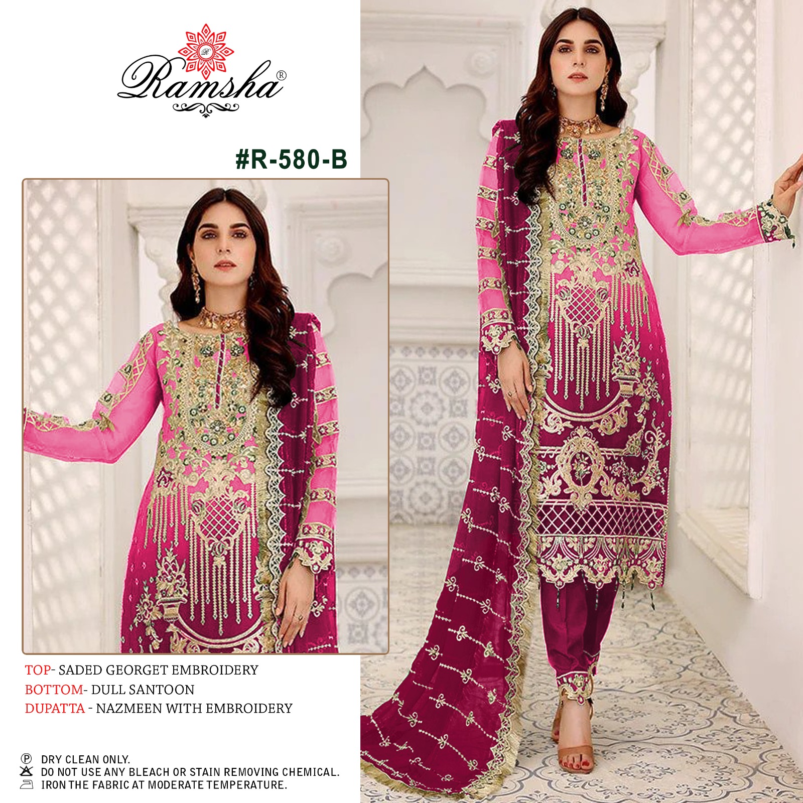 ramsha ramsha r-580 nx georgette decent look salwar suit catalog