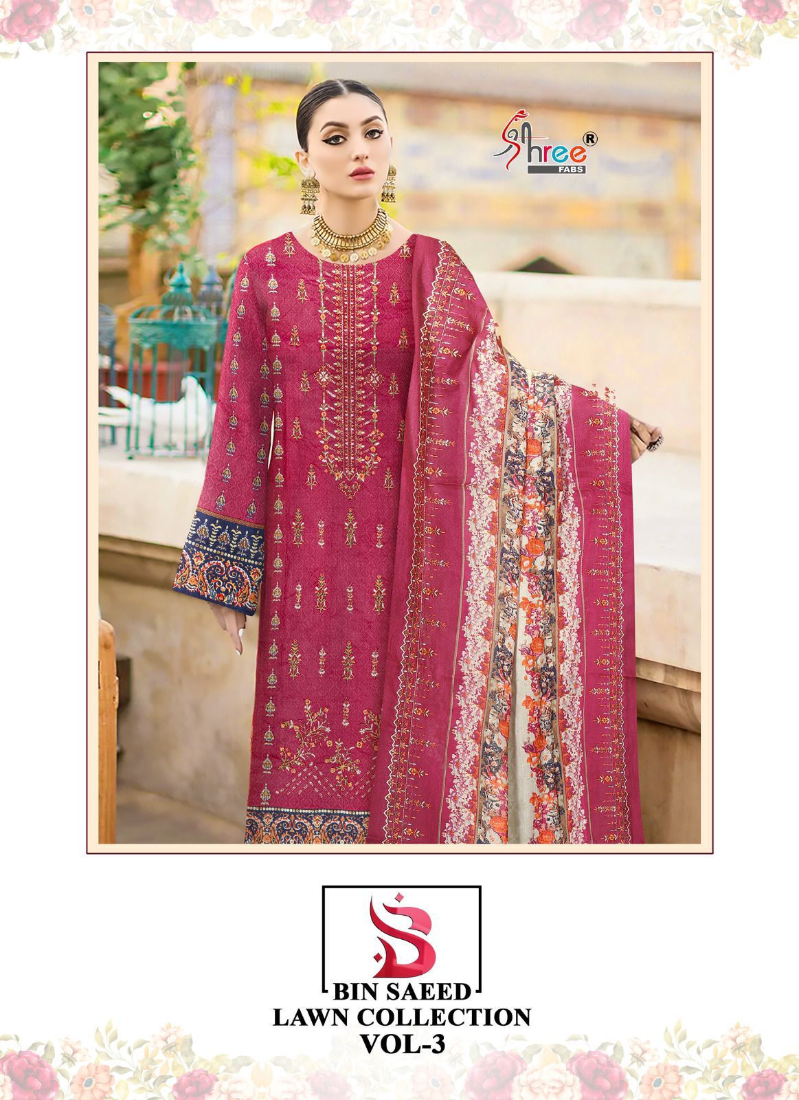 shree fabs bin saeed lawn collection vol 3 lawn decent embrodery look salwar suit catalog