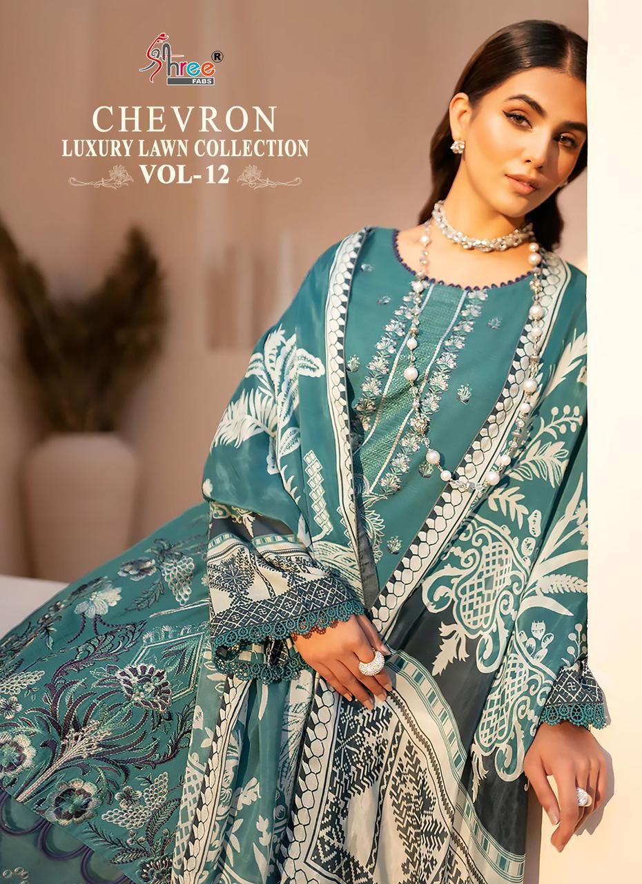 shree fabs chevron luxury lawn collection vol 12 lawn cotton elegant look salwar suit with cotton dupatta catalog