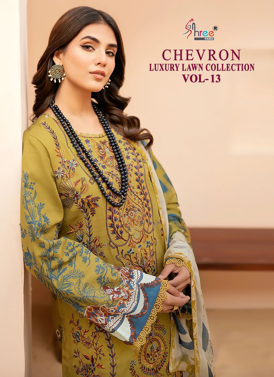 shree fabs chevron luxury lawn collection vol 13 lawn cotton attrective print salwar suit with chiffon dupatta catalog