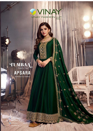 vinay fashion tumbaa apsara silk festive look gown with dupatta catalog