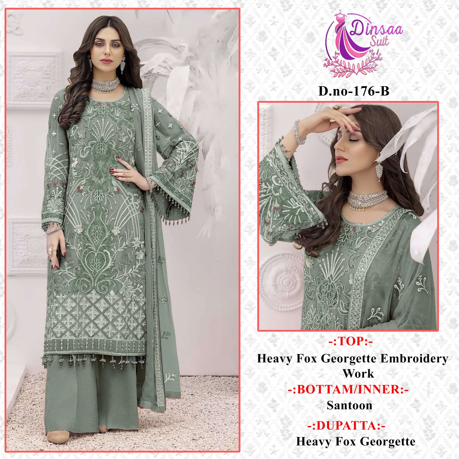 dinsaa suit DINSAA 176 B Salwar Kameez Georgette Singles