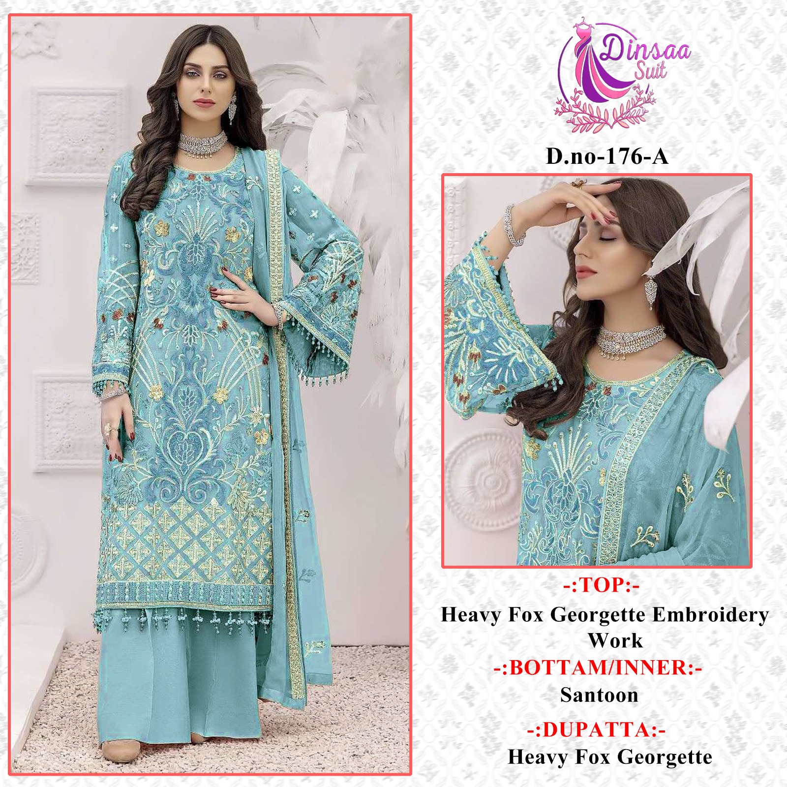 dinsaa suit DINSAA 176 A Salwar Kameez Georgette Singles