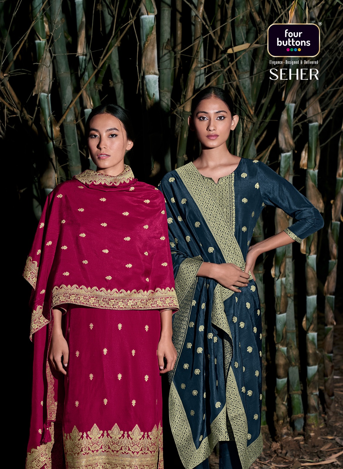 four buttons seher viscose silk attrective look top bottom with dupatta catalog