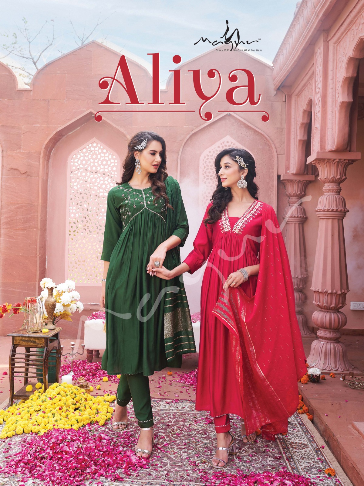 mayur aliya viscose silk gorgeous look top pant with dupatta catalog