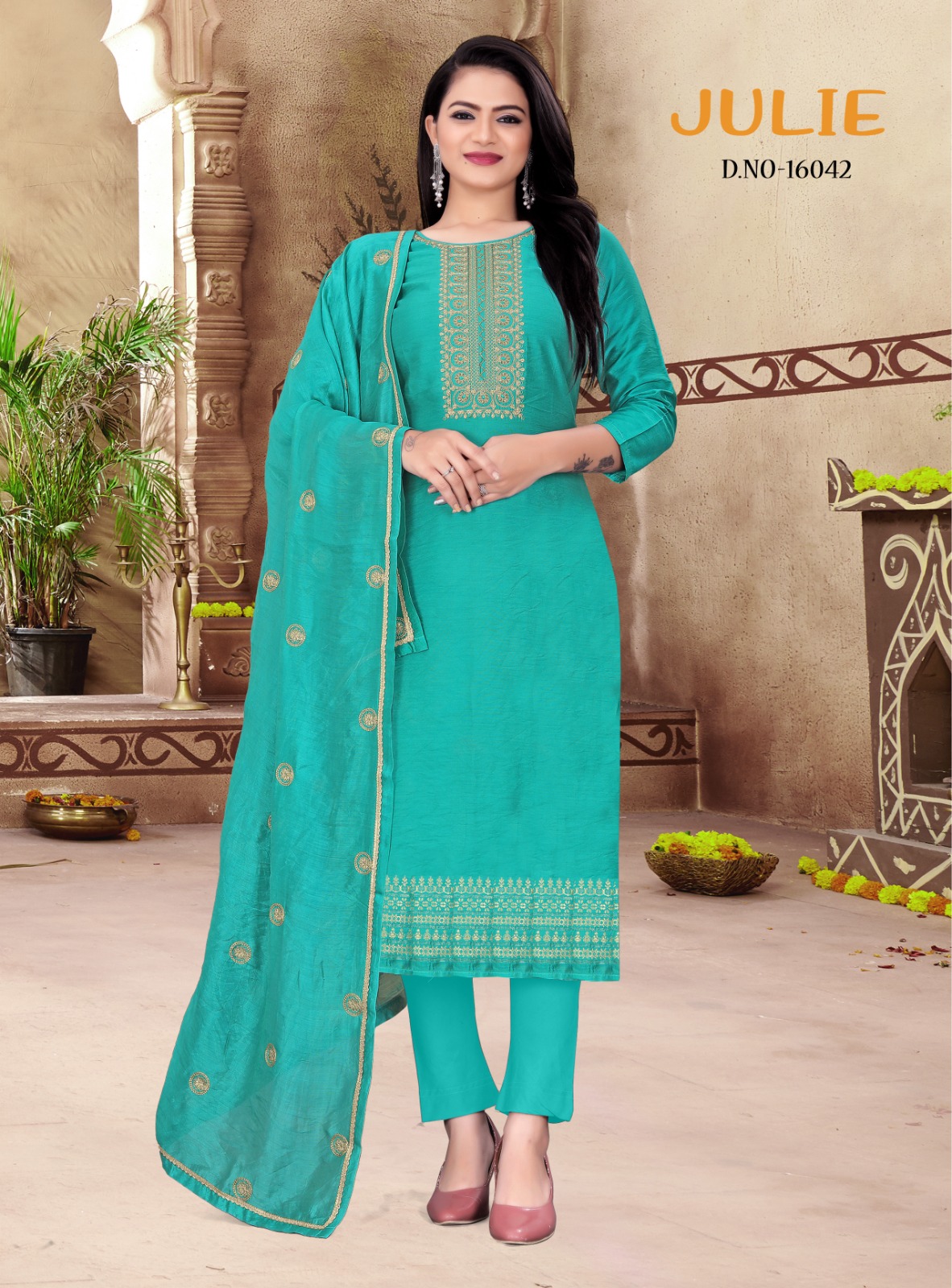 panch ratna julie muslin catchy look salwar suit catalog