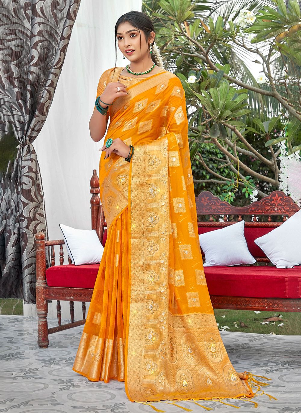 sangam print anamika organza regal look saree catalog