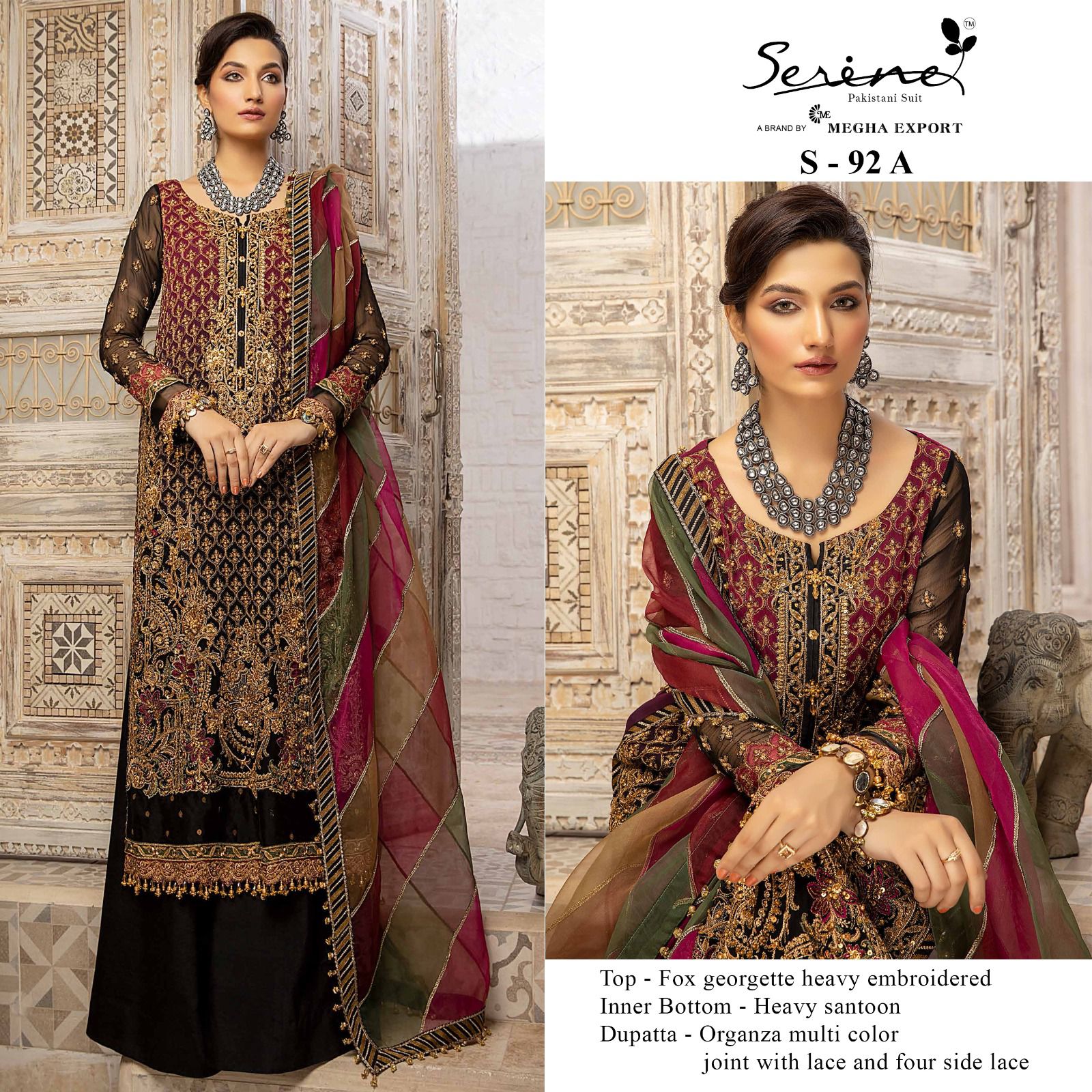 serine Megha Exports serine s 92 a to d  organza heavy look salwar suit single