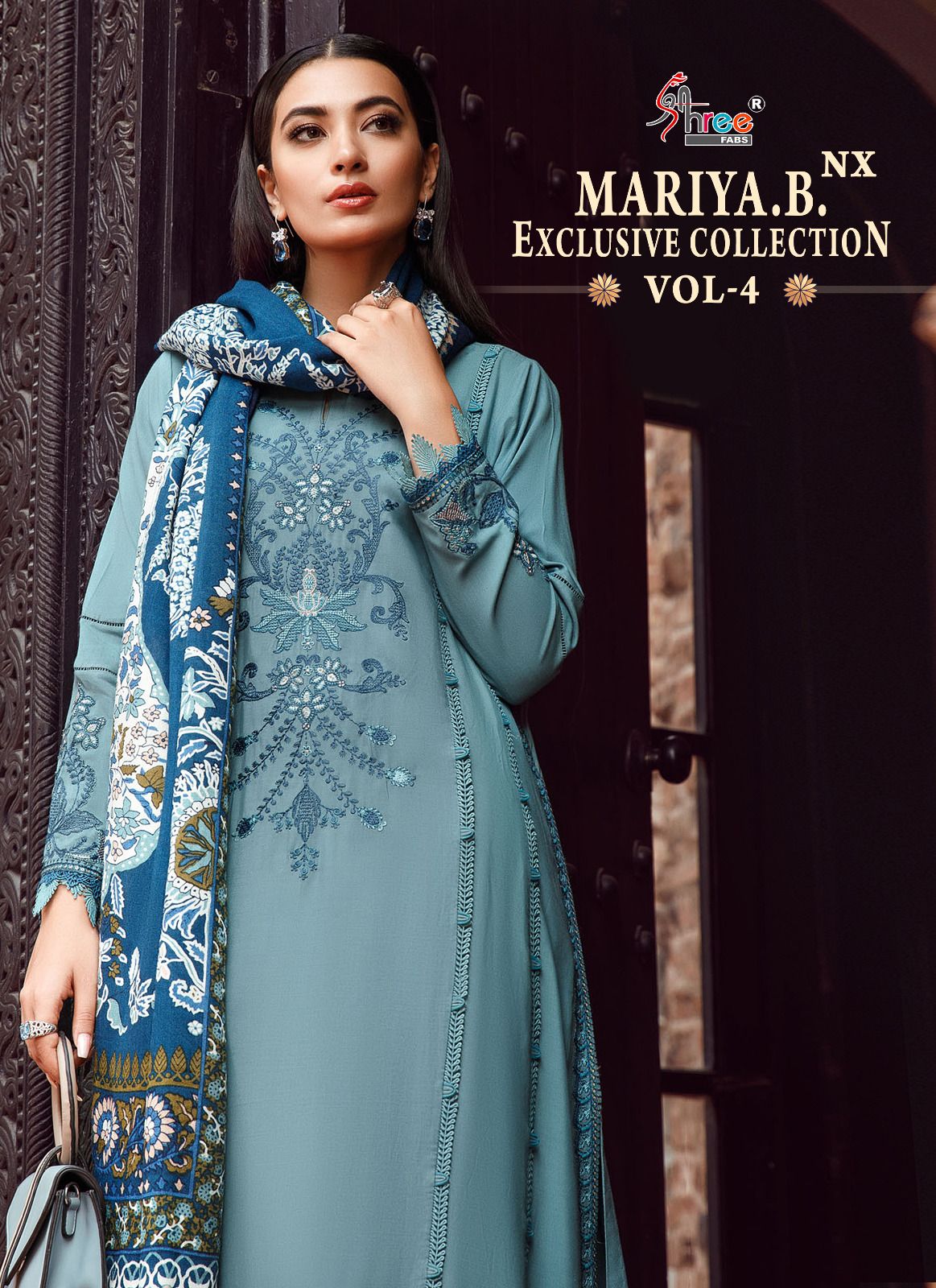 shree fabs maria b  exclusive collection vol 04 nx rayon cotton authetic fabric salwar suit siffon dupatta catalog