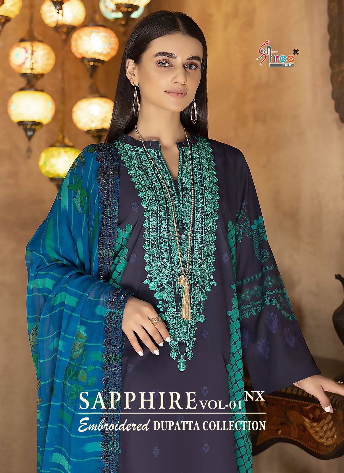 shree fabs shapphire embroidered dupatta collection vol 1 cotton decent look salwar suit with chiffon dupatta catalog