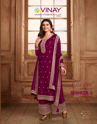 vinay fashion kaseesh shaheen 3 silk decent embroidery look salwar suit catalog