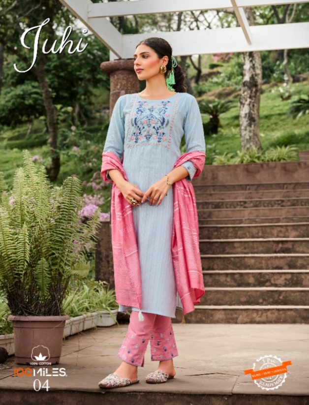 100 miles juhi cotton authentic fabric top bottom with dupatta catalog