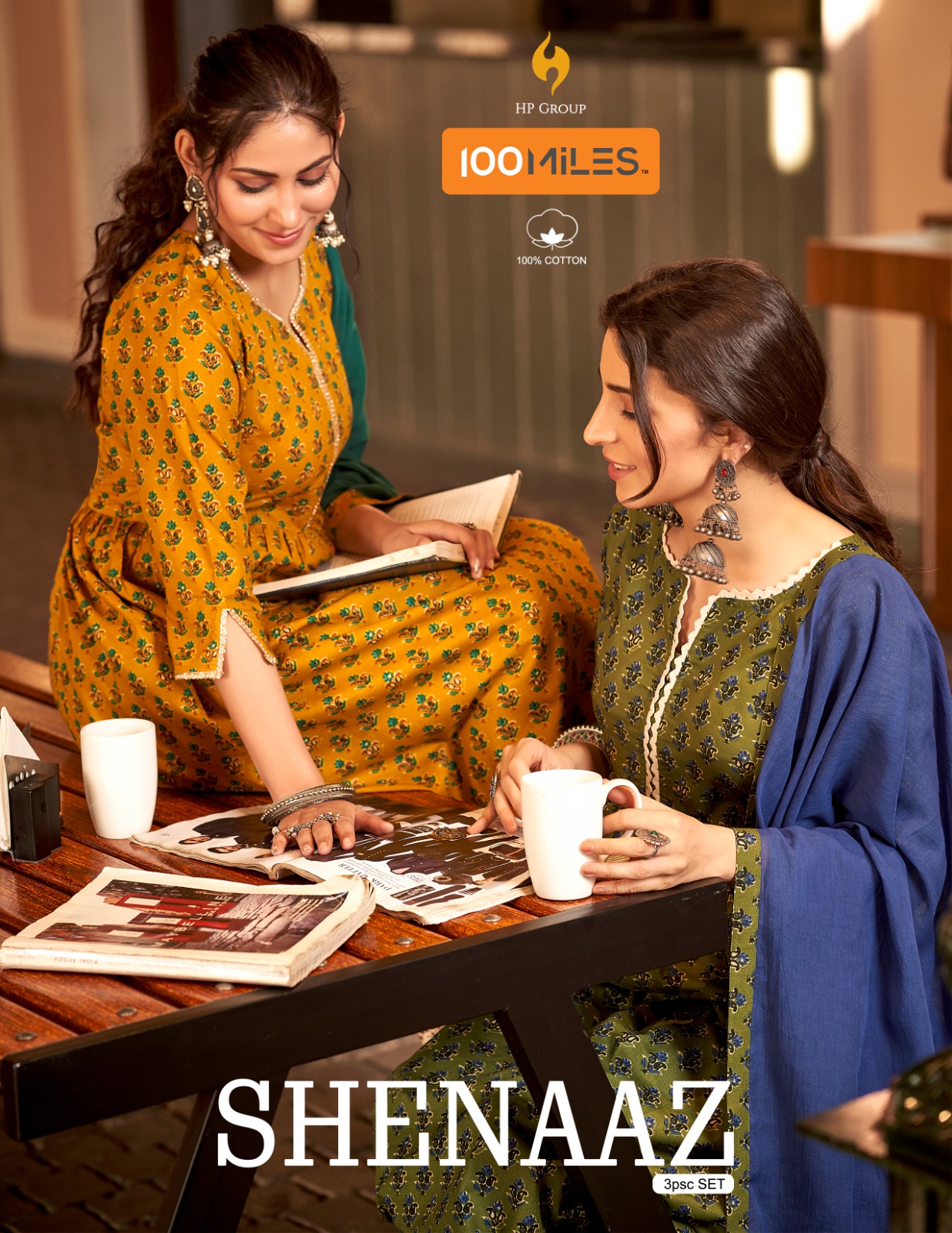 100 miles shenaaz cotton exclusive print top  pant with dupatta catalog