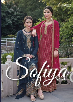 amyra designer sofiya vol 4 georgett festive look salwar suit catalog