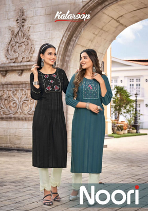 kalaroop by kajree noori rayon innovative look kurti catalog