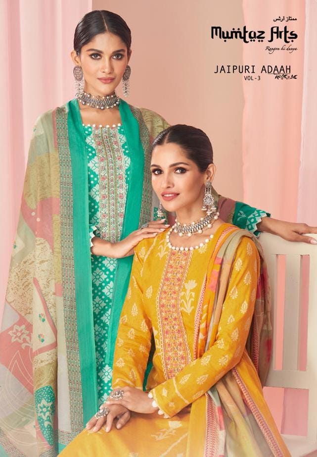 mumtaz art jaipuri adaah 3 lawn camric catchy look salwar suit catalog