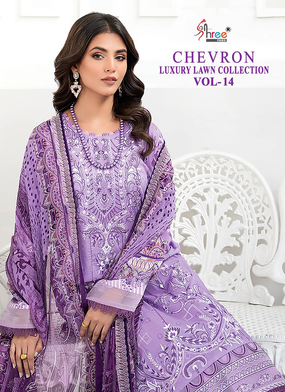 shree fabs chevron luxury lawn collection vol 14 lawn cotton attrective print salwar suit with chiffon dupatta catalog