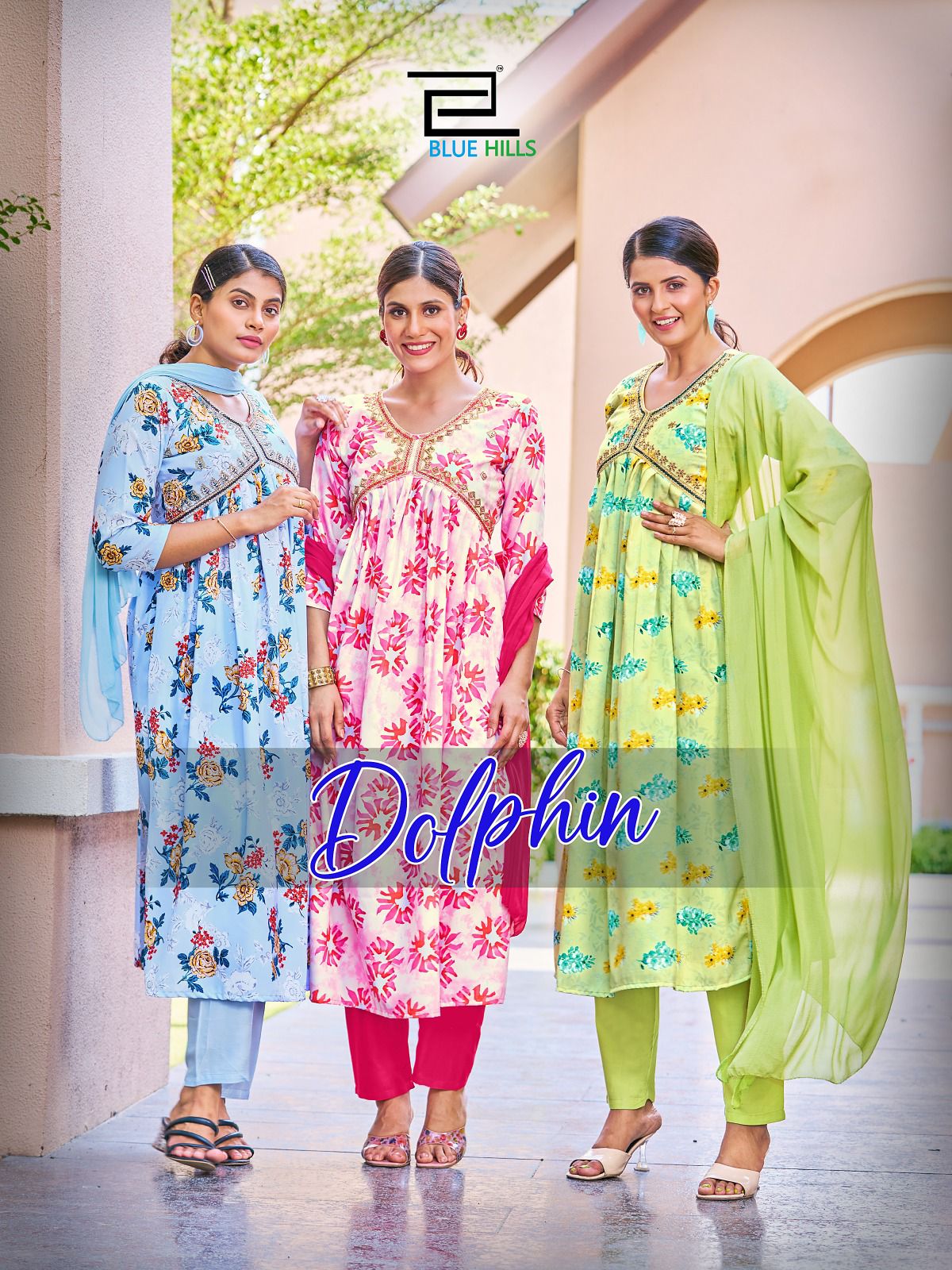 blue hills dolphin rayon decent look top bottom with dupatta  catalog