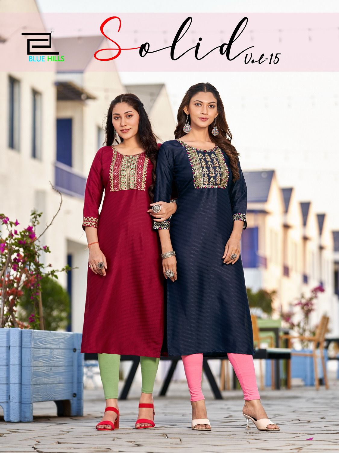 Blue hills solid vol 15 rayon decent look kurti catalog