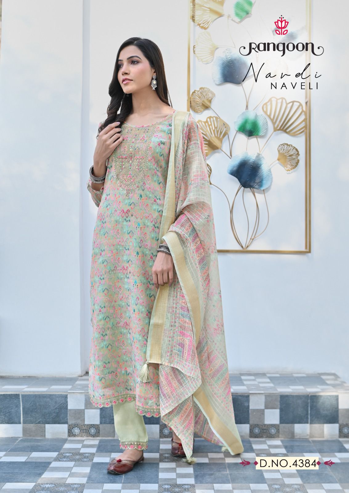 rangoon naveli cotton decent embroidery look top bottom with dupatta catalog