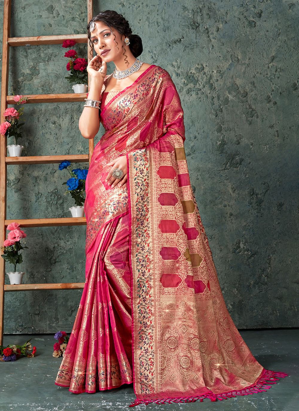 sangam print balam organza decent look saree catalog