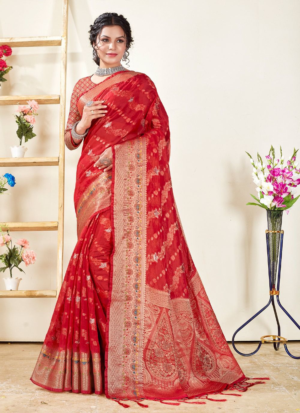 sangam print mishri organza decent look saree catalog