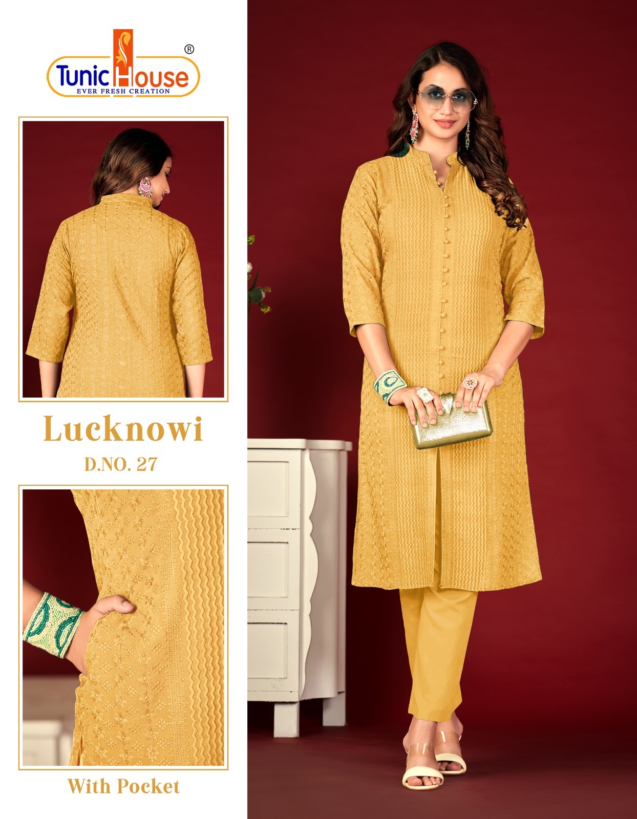 tunic house lucknowi viscose rayon regal look kurti size set