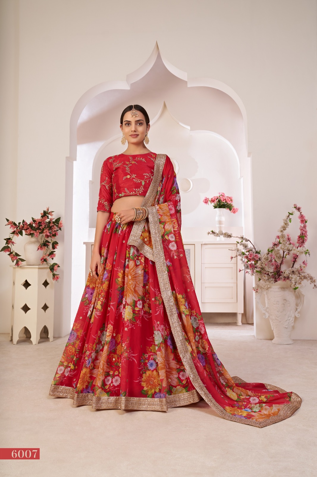 aawiya offcial lotus vol 1 red Georgette innovative look lehngha single