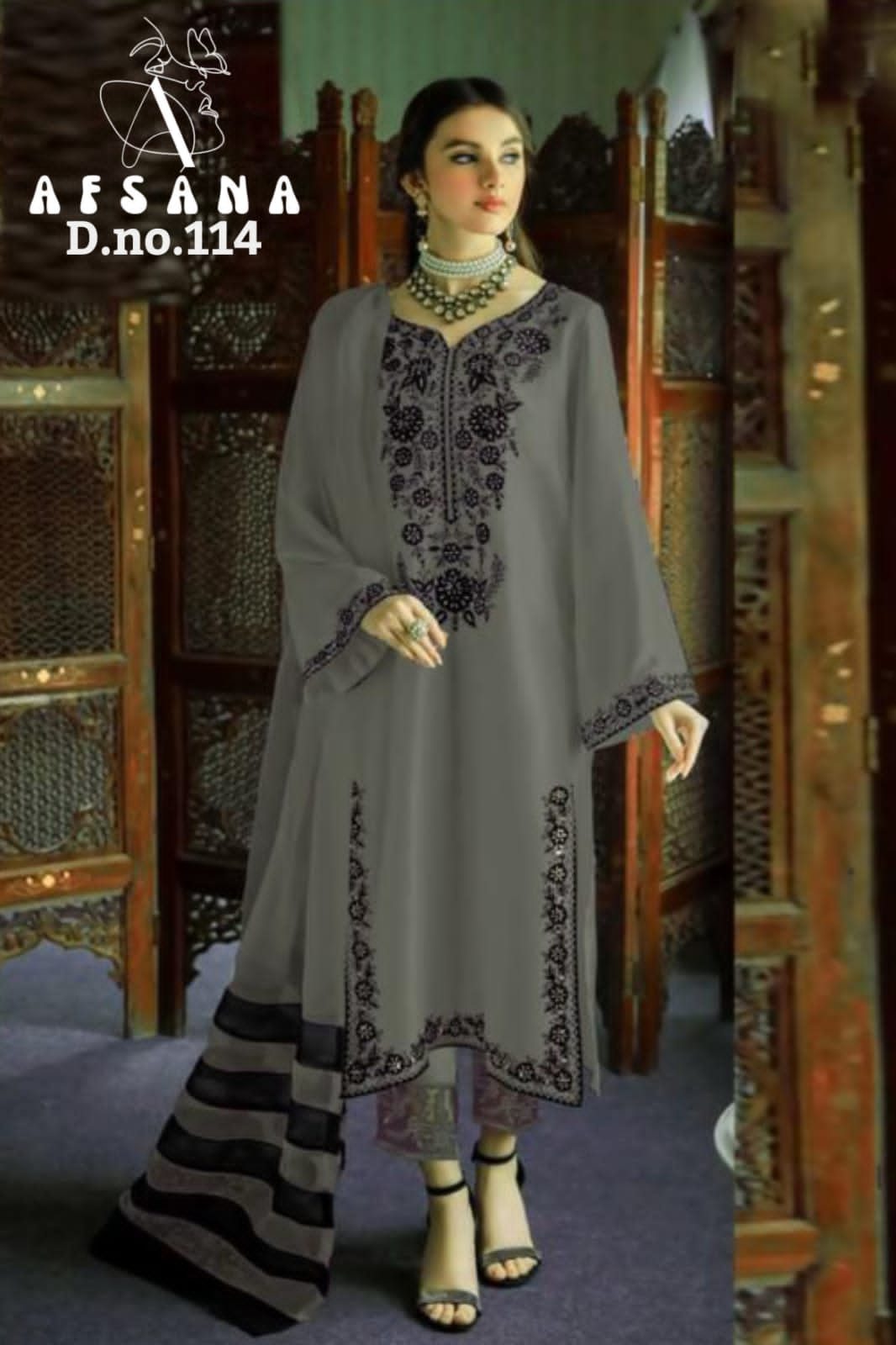 afsana afsana d no af 114 georgette regal look top bottom with dupatta catalog