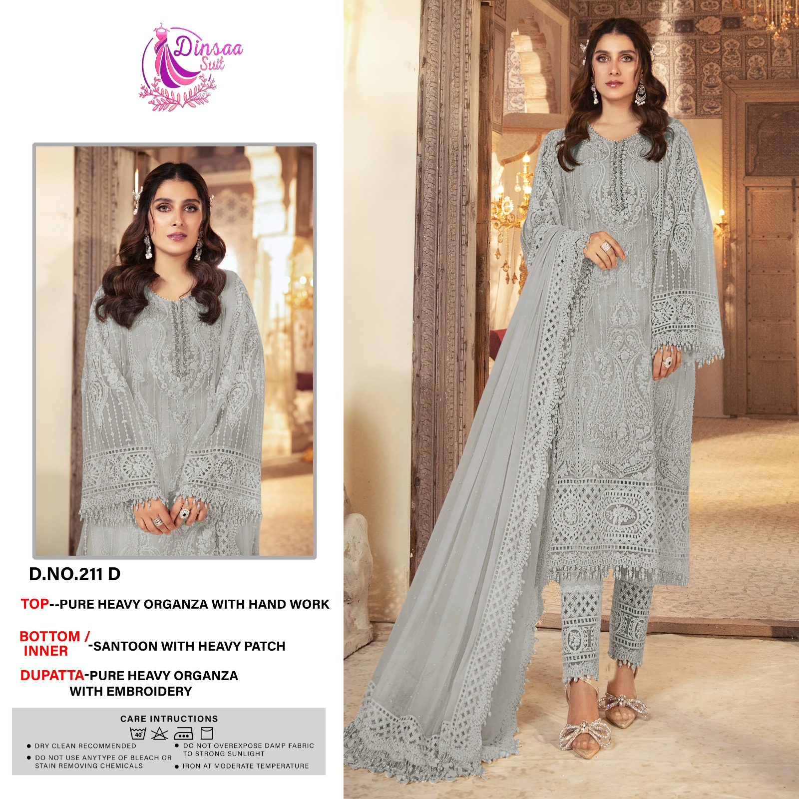 dinsaa suit DINSAA 211 D Salwar Kameez Organza Singles