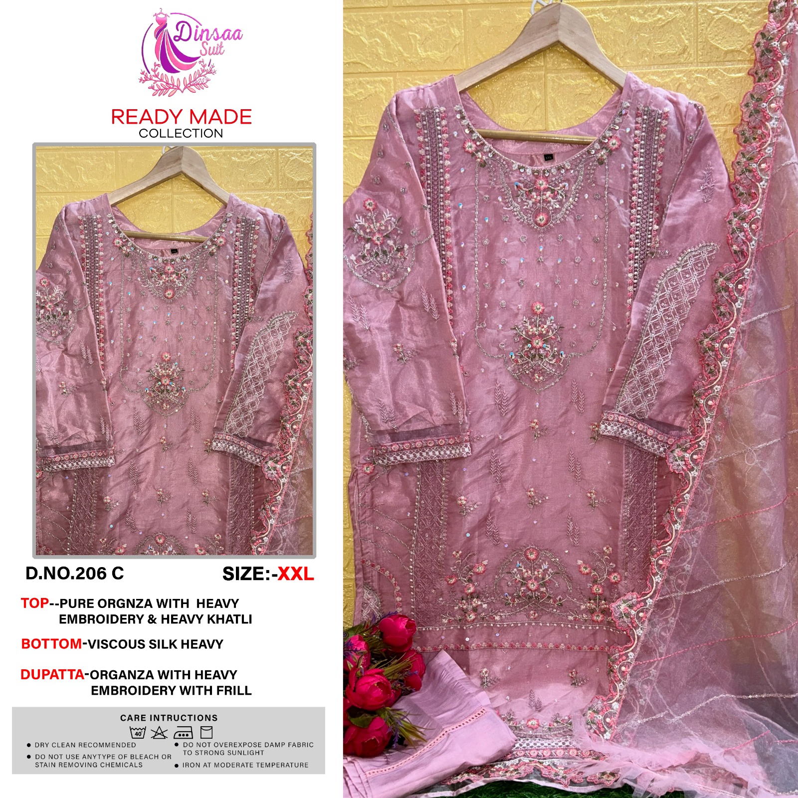 dinsaa suit dinsaa d no 206 ABCD organza decent look salwar suit catalog