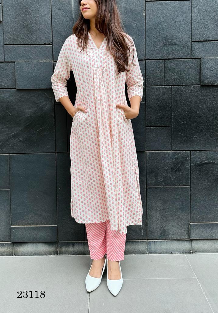 indira apparel D No 23118 cotton decent look kurti pant with dupatta size set