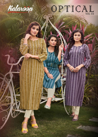 kalaroop by kajree Optical Vol 3 rayon innovativee look kurti catalog