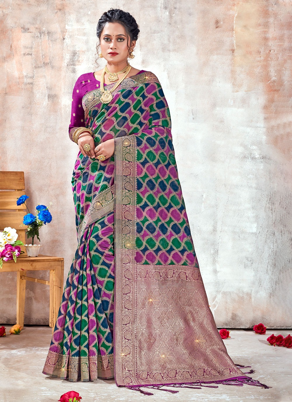 sangam print bhargavi organza decent look saree catalog