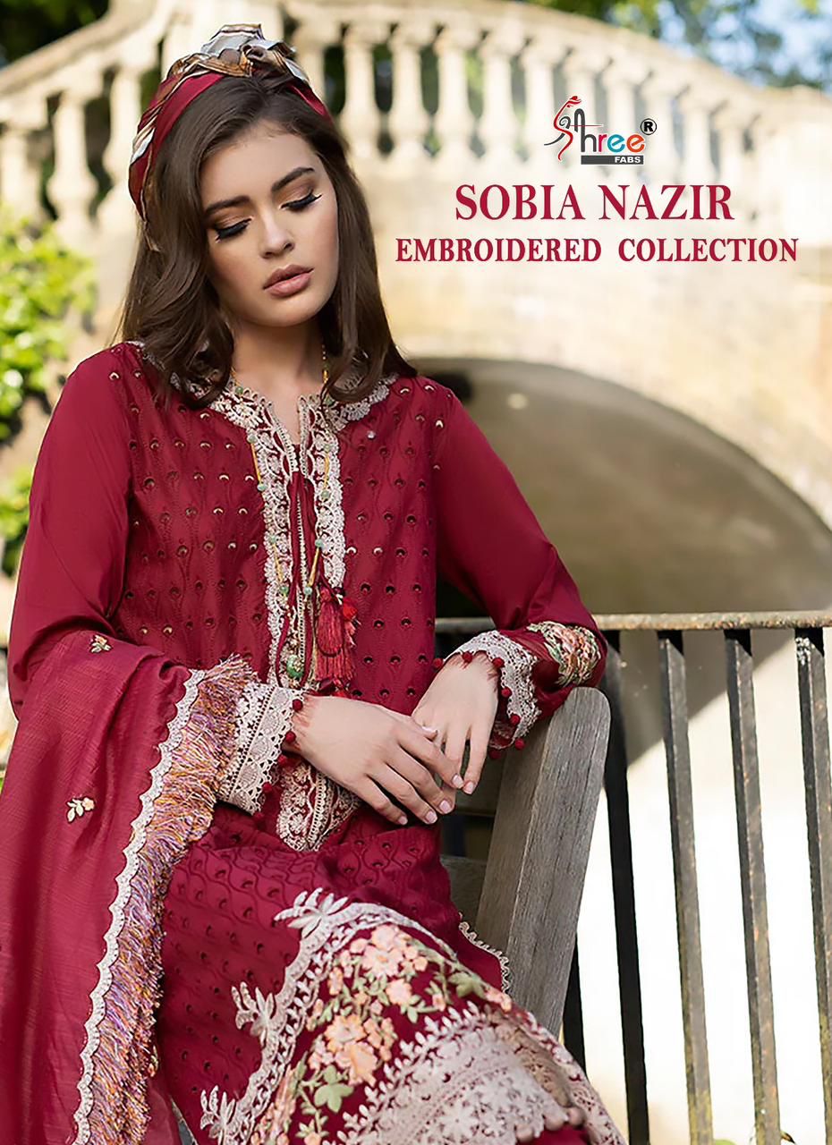 shree fabs sobia nazir embroidered collection 2023 cotton innovative look salwar suit  with siffon dupatta catalog