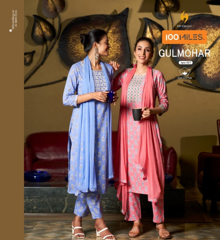 100 miles gulmohar cotton regal look kurti pant with dupatta catalog