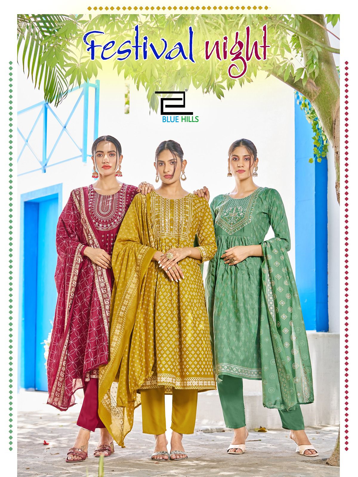 blu hills festival night rayon attractive look top bottom with dupatta catalog