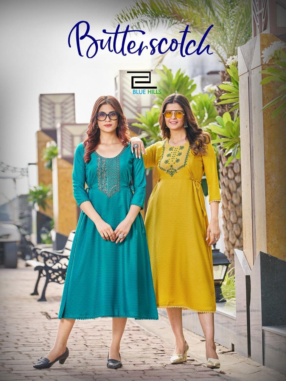 blue hills Butter Scotch viscose innovative look kurti catalog