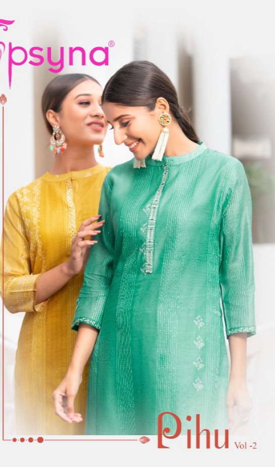 psyna pihu 2 silk regal look kurti with pant catalog