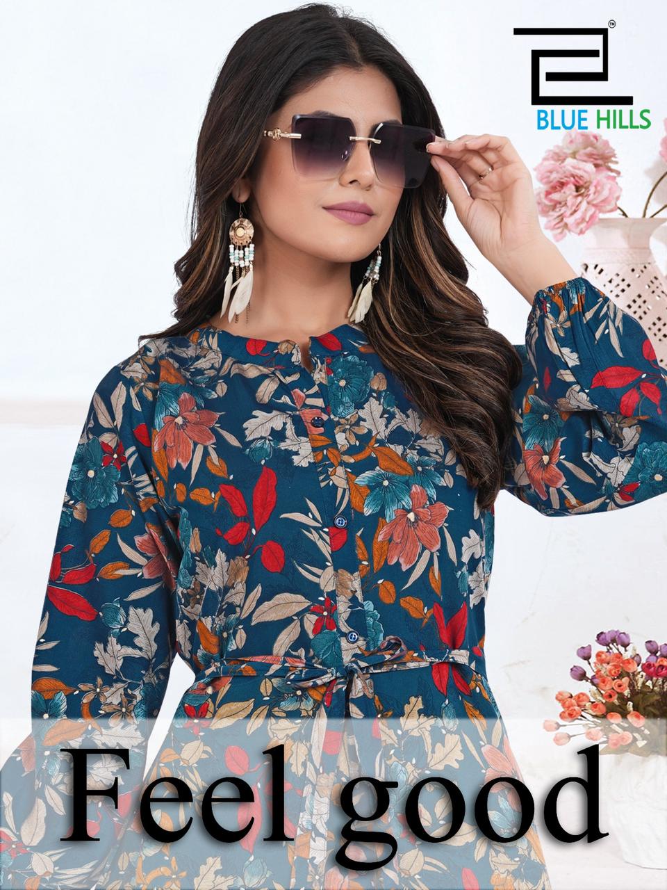 blue house feel good chanderi stylish look kurti catalog